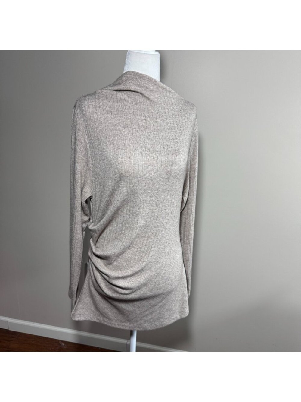 Loft Sweater Women's XLP Brown Ribbed Knit Rayon Ruched Boat Neck Preppy Career